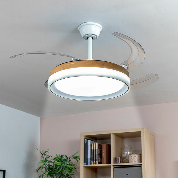 Ventilateur de Plafond avec Lumière LED et 4 Pales Rétractables Blalefan InnovaGoods Bois 72 W Ø49,5-104 cm