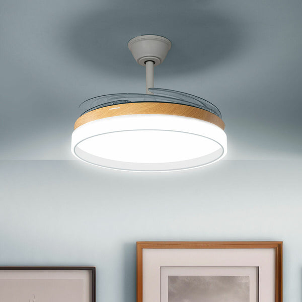 Ventilateur de Plafond avec Lumière LED et 4 Pales Rétractables Blalefan InnovaGoods Bois 72 W Ø49,5-104 cm