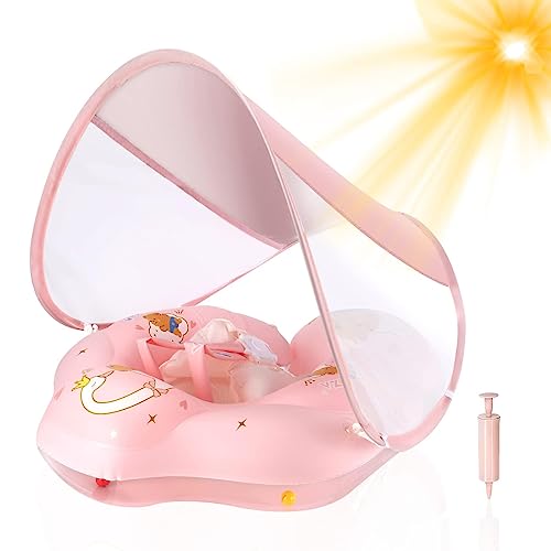 WYRIAZA Bouee Bebe Bouee Bebe Piscine | Bouee Bebe Parasol SPF 50+ | Améliorez Bouée Bébé 5-8Kgs avec Une Balle d'Équilibre pour Éviter Le Renversement (S 3-12 Mois, Rose)