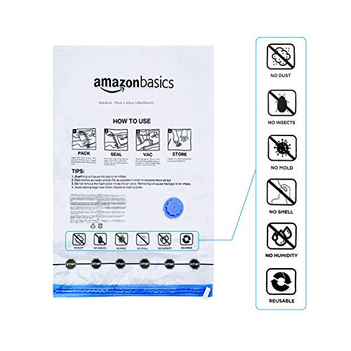 Amazon Basics Lot de 6 housses de rangement sous vide avec pompe manuelle - Jumbo Transparent , Bleu, Fermeture éclair