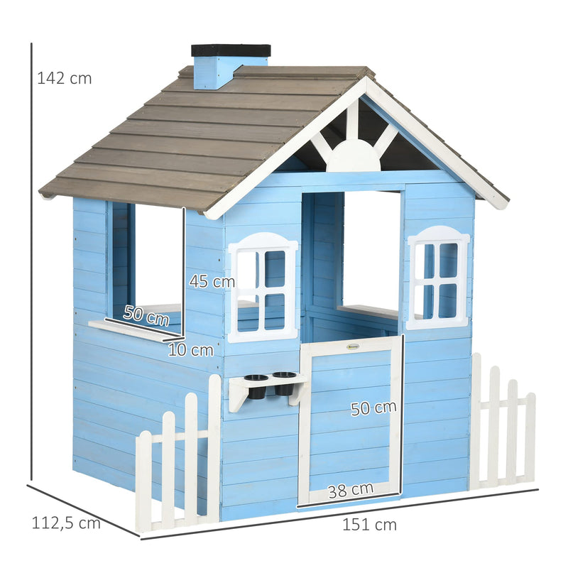 Outsunny Maison Enfant Exterieur cabane de Jeu pour Enfant - Maison de Jardin en Bois avec Porte et fenêtres de 3 à 7 Ans - dim. 151L x 112.5l x 142H cm Bleu