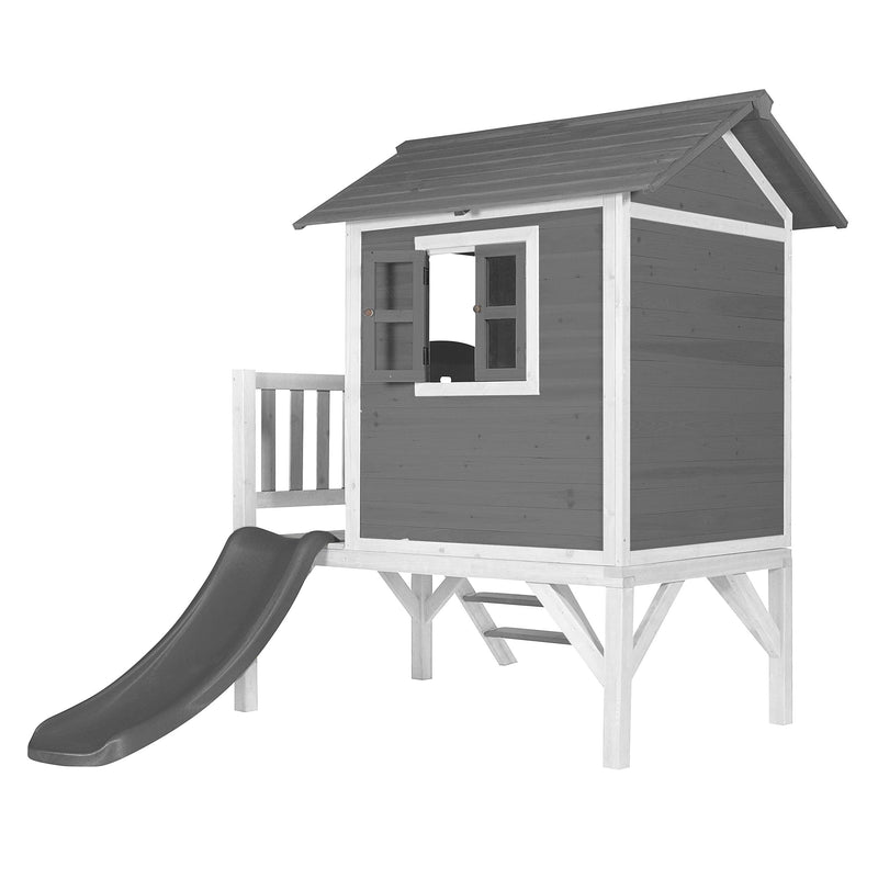 AXI Maison Enfant Beach Lodge XL en Gris avec Toboggan en Gris | Maison de Jeux en Bois FFC pour les Enfants | Maisonnette / Cabane en Bois