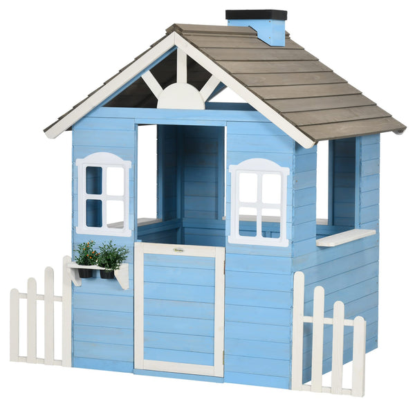 Outsunny Maison Enfant Exterieur cabane de Jeu pour Enfant - Maison de Jardin en Bois avec Porte et fenêtres de 3 à 7 Ans - dim. 151L x 112.5l x 142H cm Bleu