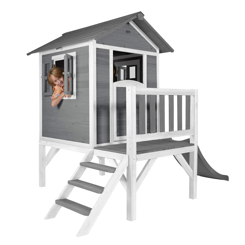 AXI Maison Enfant Beach Lodge XL en Gris avec Toboggan en Gris | Maison de Jeux en Bois FFC pour les Enfants | Maisonnette / Cabane en Bois