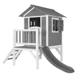 AXI Maison Enfant Beach Lodge XL en Gris avec Toboggan en Gris | Maison de Jeux en Bois FFC pour les Enfants | Maisonnette / Cabane en Bois