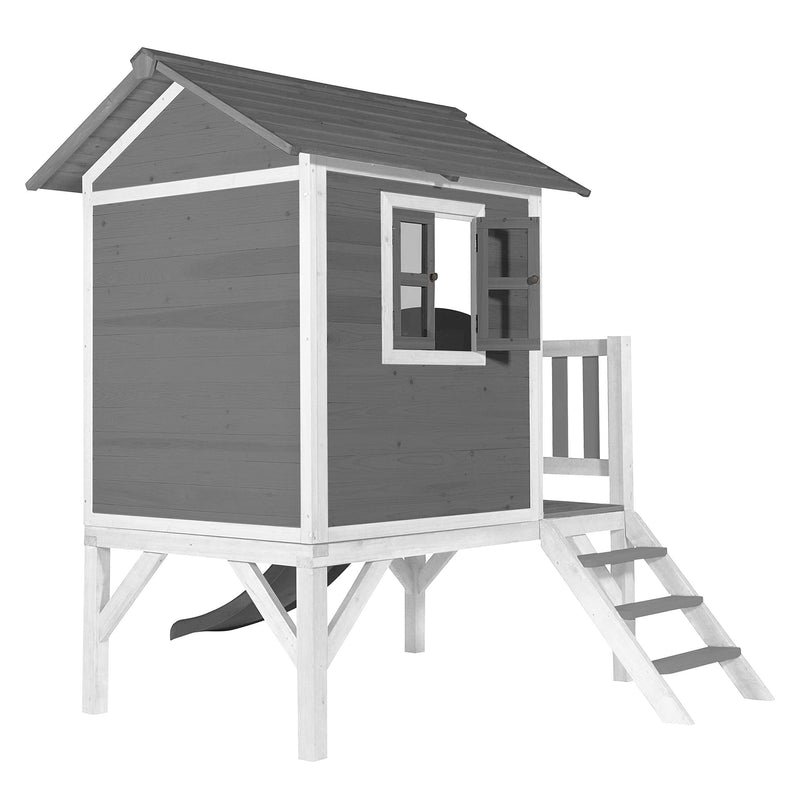 AXI Maison Enfant Beach Lodge XL en Gris avec Toboggan en Gris | Maison de Jeux en Bois FFC pour les Enfants | Maisonnette / Cabane en Bois