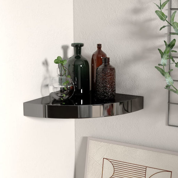 323889 vidaXL Floating Corner Shelf High Gloss Black 25x25x3,8 cm MDF