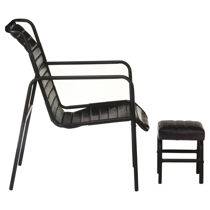 Fauteuil de relaxation avec repose-pied Noir Cuir véritable