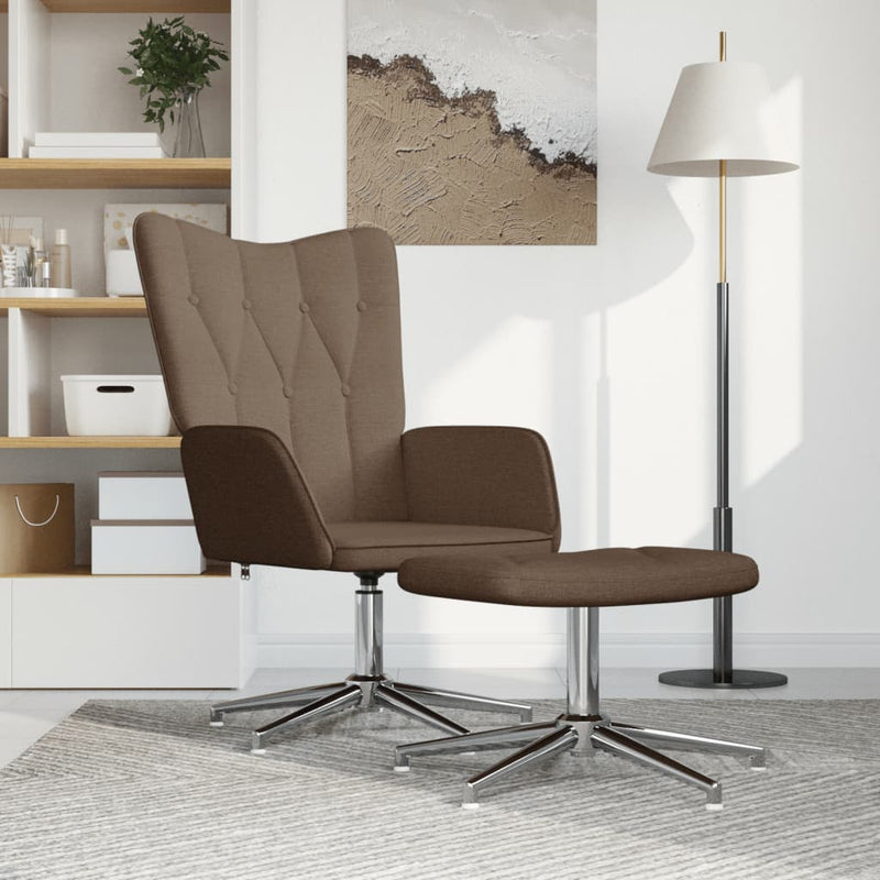 Chaise de relaxation avec tabouret Marron Tissu