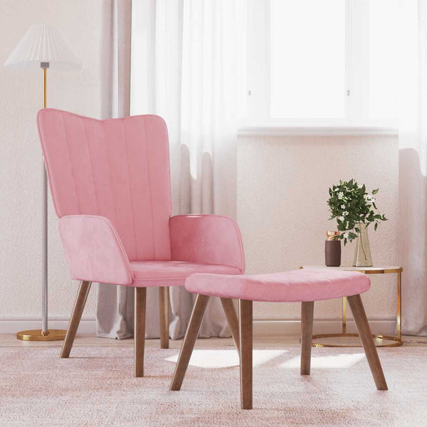 Chaise de relaxation avec repose-pied Rose Velours