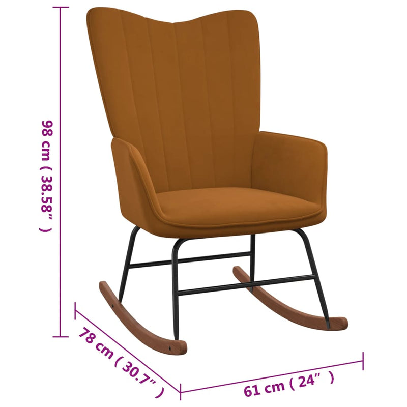 Chaise à bascule avec repose-pied Marron Velours