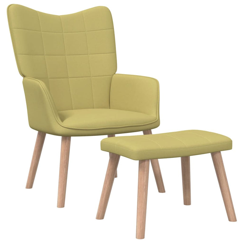 Chaise de relaxation avec tabouret Vert Tissu