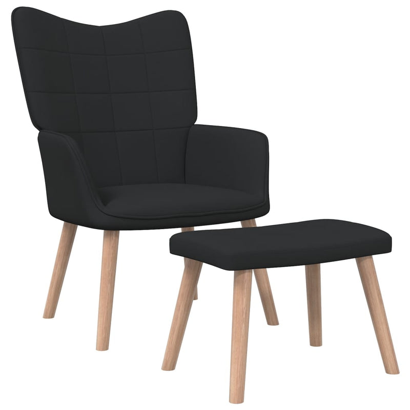 Chaise de relaxation avec tabouret Noir Tissu