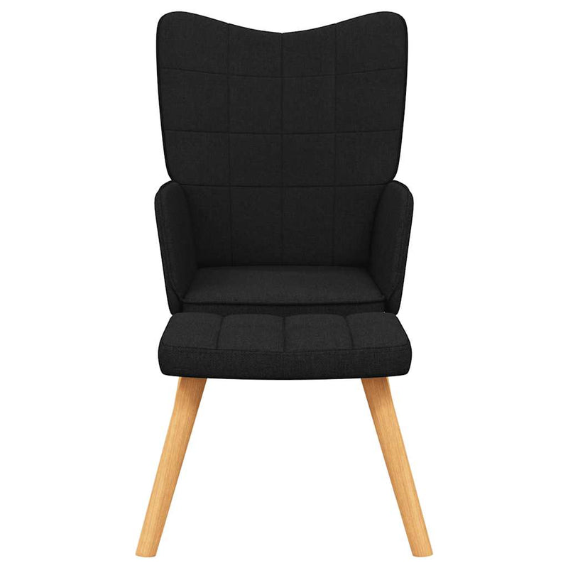 Chaise de relaxation avec tabouret Noir Tissu