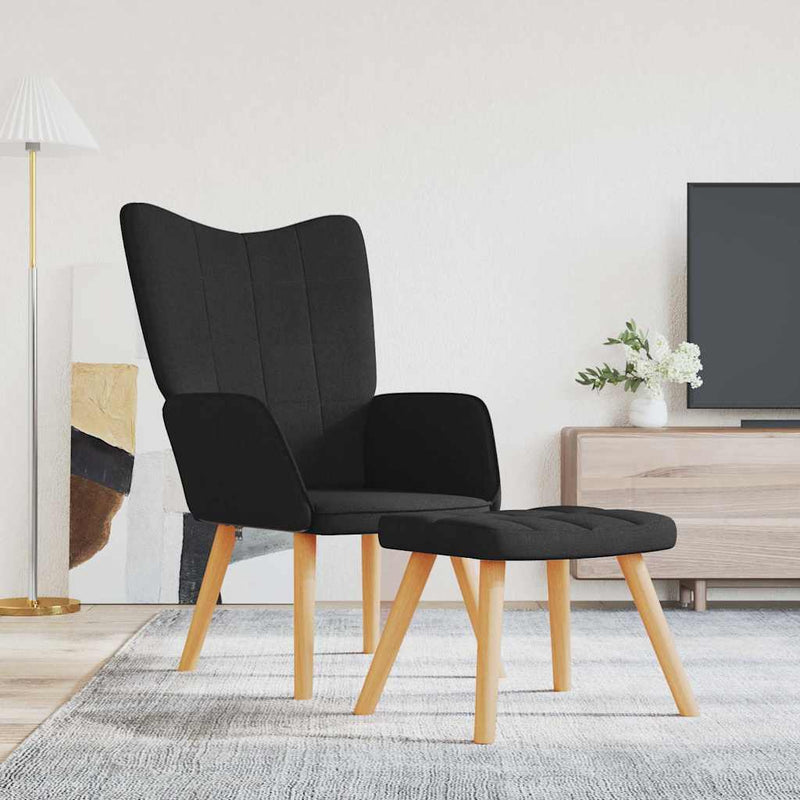 Chaise de relaxation avec tabouret Noir Tissu