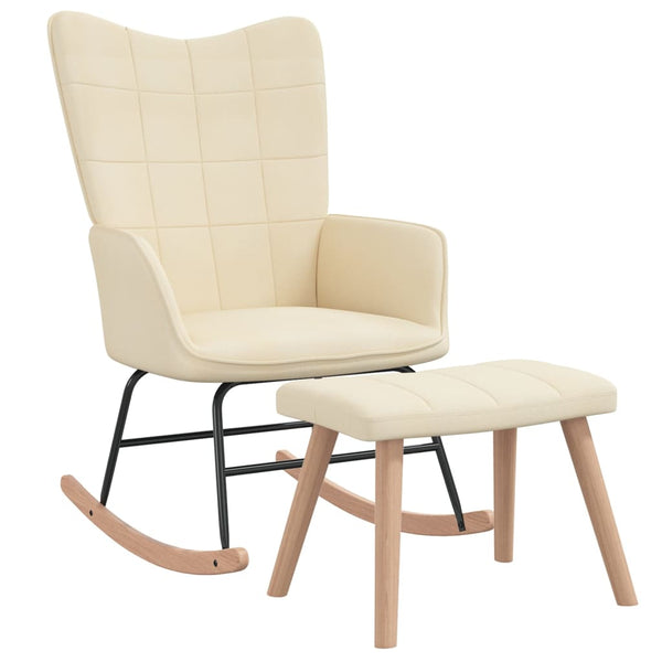 Chaise à bascule avec tabouret Crème Tissu