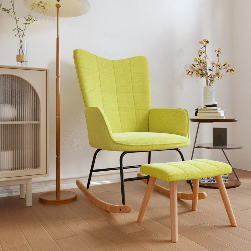 Chaise à bascule avec tabouret Vert Tissu