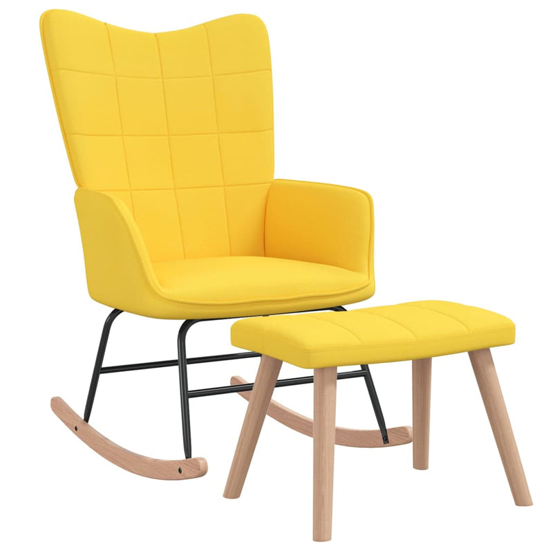 Chaise à bascule avec tabouret Jaune moutarde Tissu