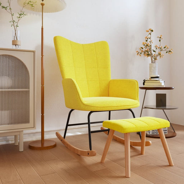 Chaise à bascule avec tabouret Jaune moutarde Tissu