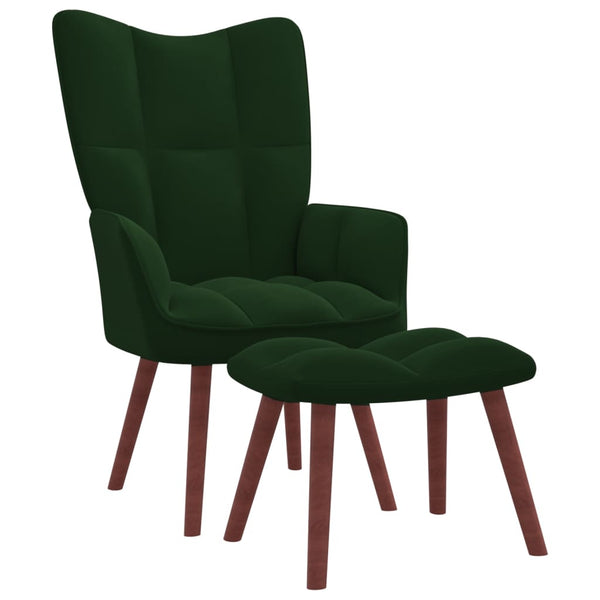 Chaise de relaxation avec repose-pied Vert foncé Velours