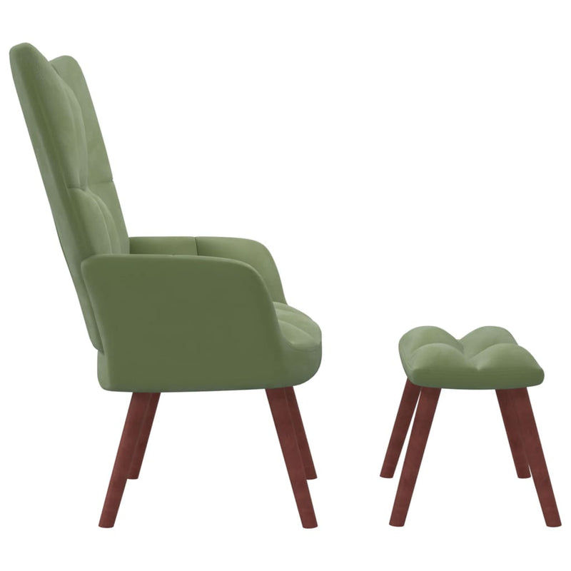 Chaise de relaxation avec repose-pied Vert clair Velours