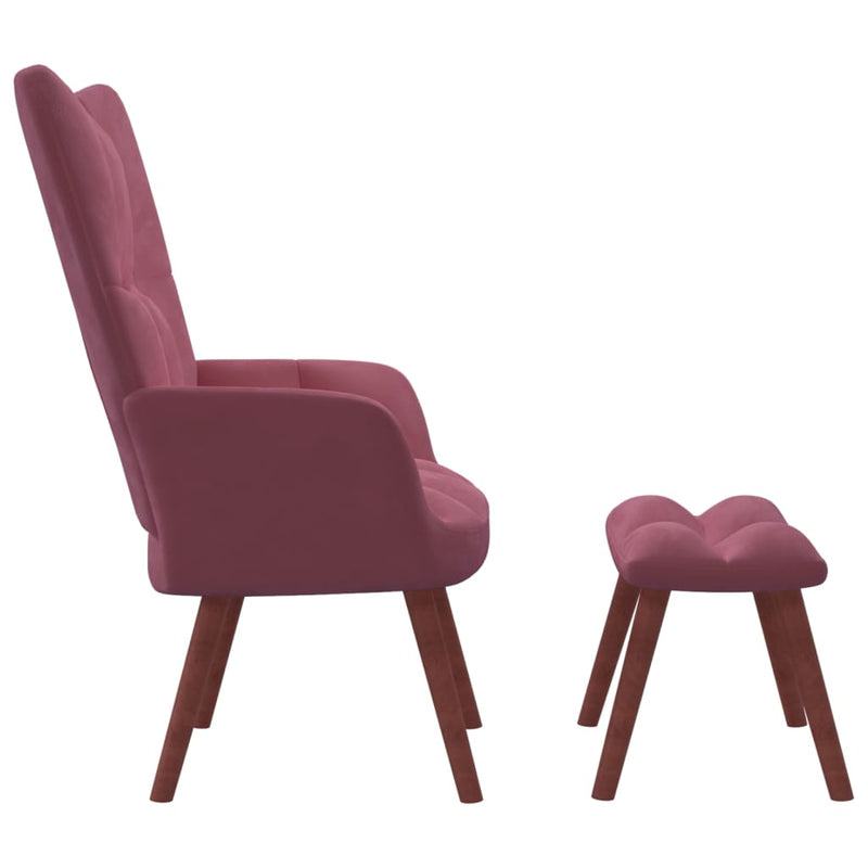 Chaise de relaxation avec repose-pied Rose Velours