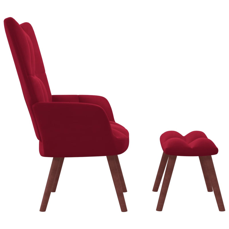 Chaise de relaxation avec repose-pied Rouge bordeaux Velours