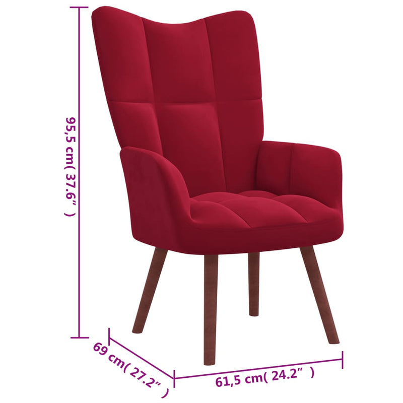 Chaise de relaxation avec repose-pied Rouge bordeaux Velours