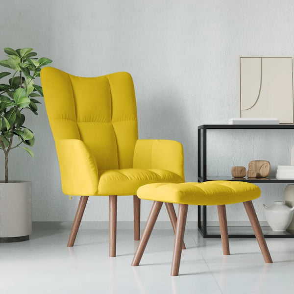 Chaise de relaxation avec repose-pied Jaune moutarde Velours