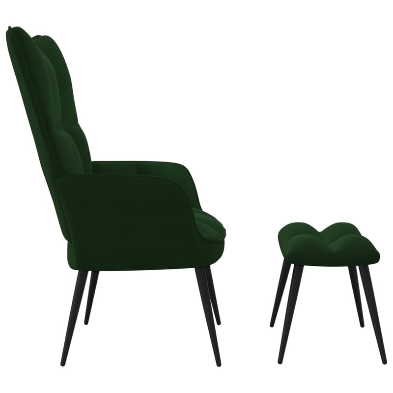 Chaise de relaxation avec repose-pied Vert foncé Velours