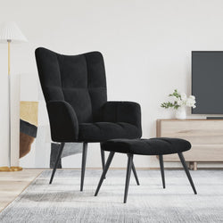 Chaise de relaxation avec repose-pied Noir Velours