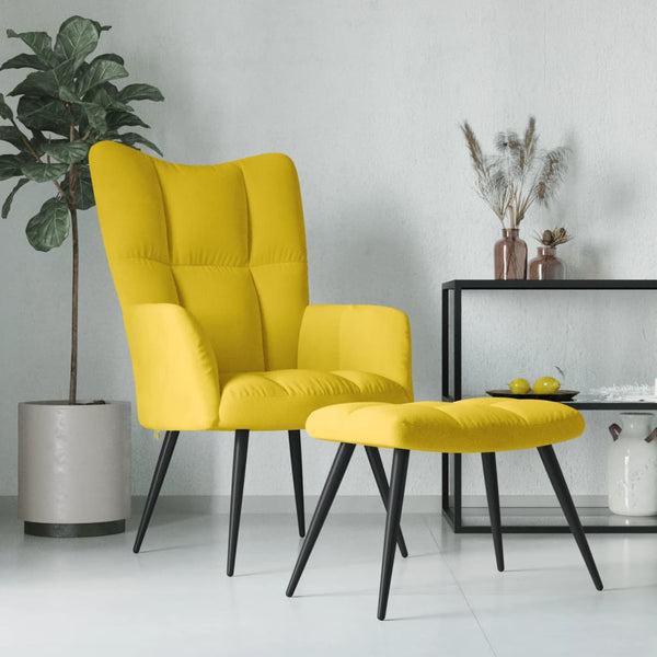 Chaise de relaxation avec repose-pied Jaune moutarde Velours