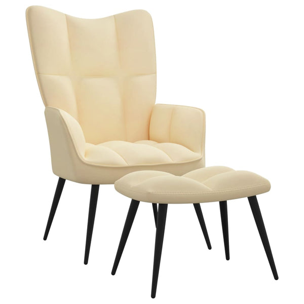 Chaise de relaxation avec repose-pied Blanc crème Velours