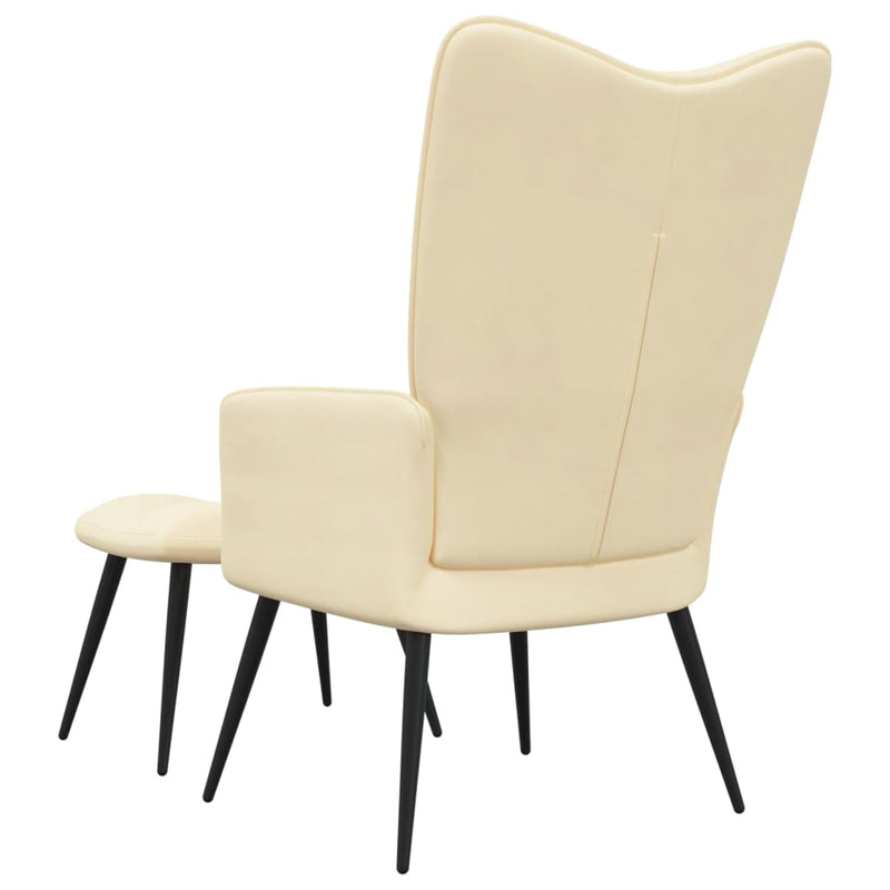 Chaise de relaxation avec repose-pied Blanc crème Velours