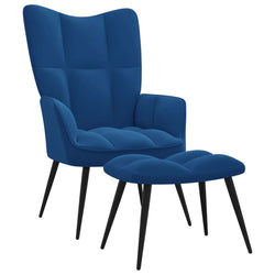 Chaise de relaxation avec repose-pied Bleu Velours