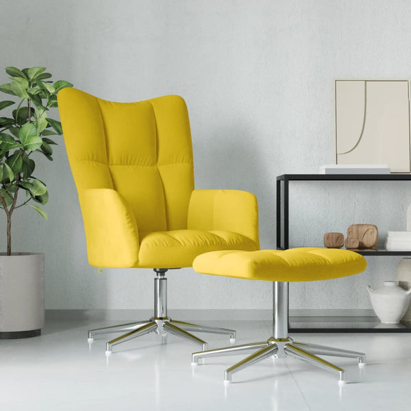 Chaise de relaxation avec repose-pied Jaune moutarde Velours