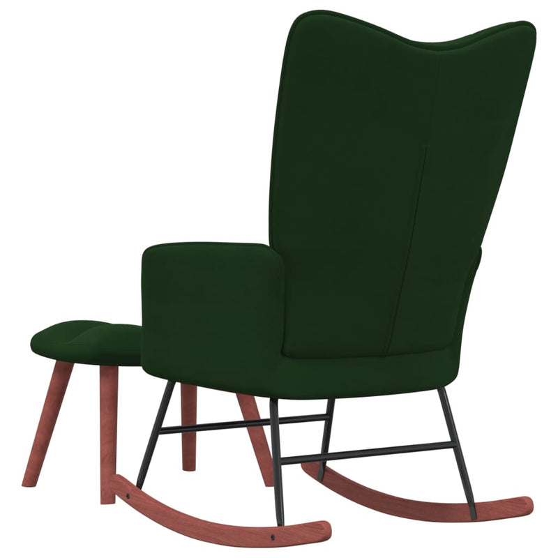 Chaise à bascule avec repose-pied Vert foncé Velours