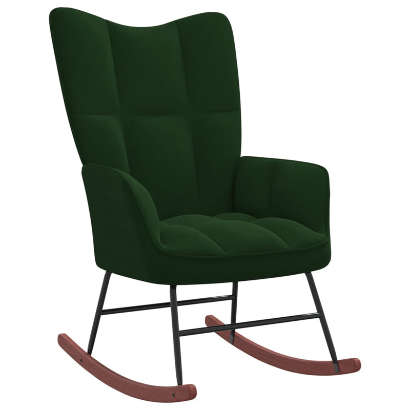 Chaise à bascule avec repose-pied Vert foncé Velours