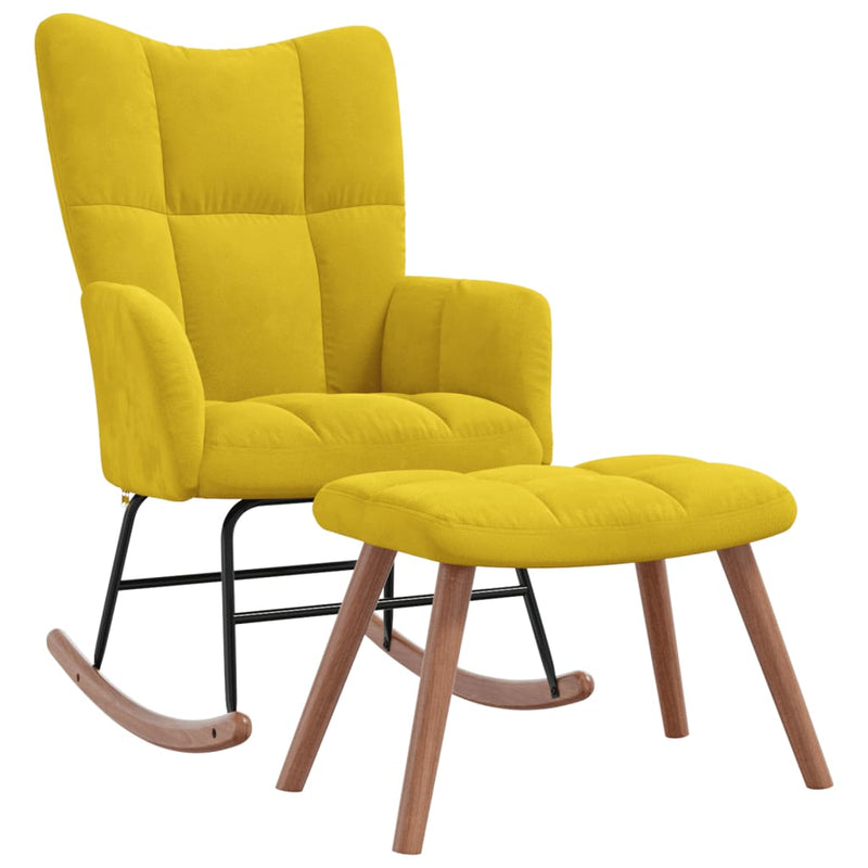 Chaise à bascule avec repose-pied Jaune moutarde Velours