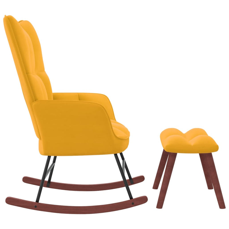 Chaise à bascule avec repose-pied Jaune moutarde Velours