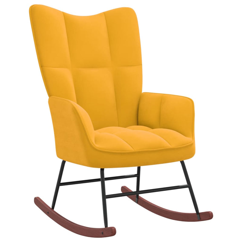 Chaise à bascule avec repose-pied Jaune moutarde Velours