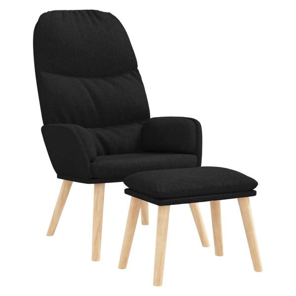 Chaise de relaxation avec tabouret Noir Tissu