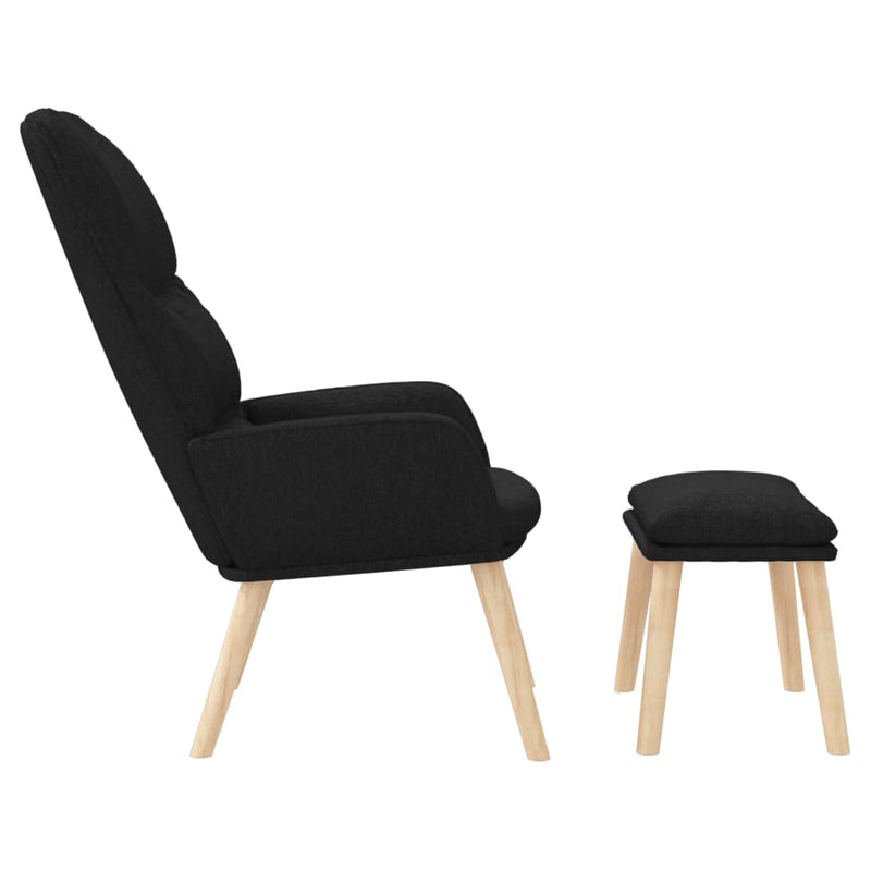 Chaise de relaxation avec tabouret Noir Tissu