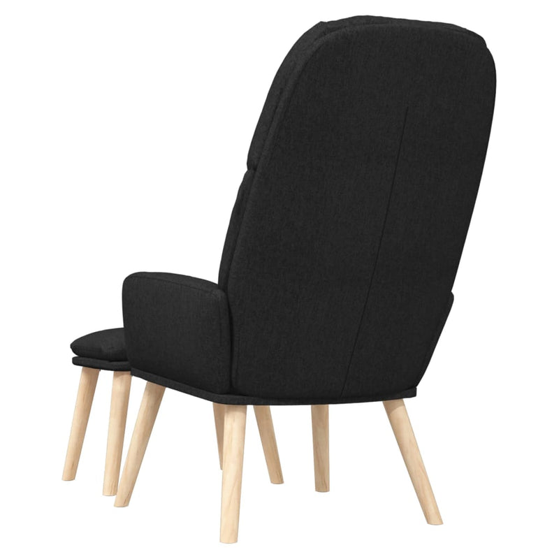 Chaise de relaxation avec tabouret Noir Tissu