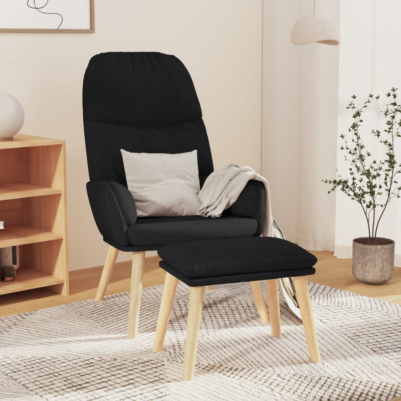 Chaise de relaxation avec tabouret Noir Tissu