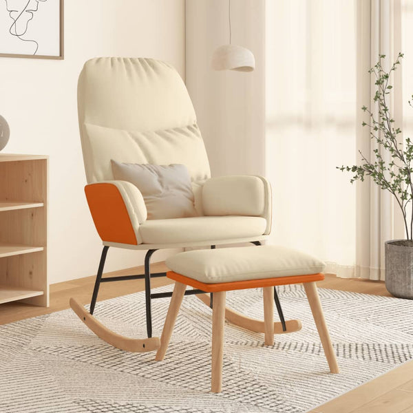 Chaise à bascule avec tabouret Blanc crème Tissu