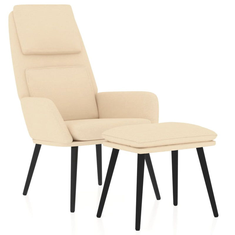 Chaise de relaxation avec tabouret Crème Tissu