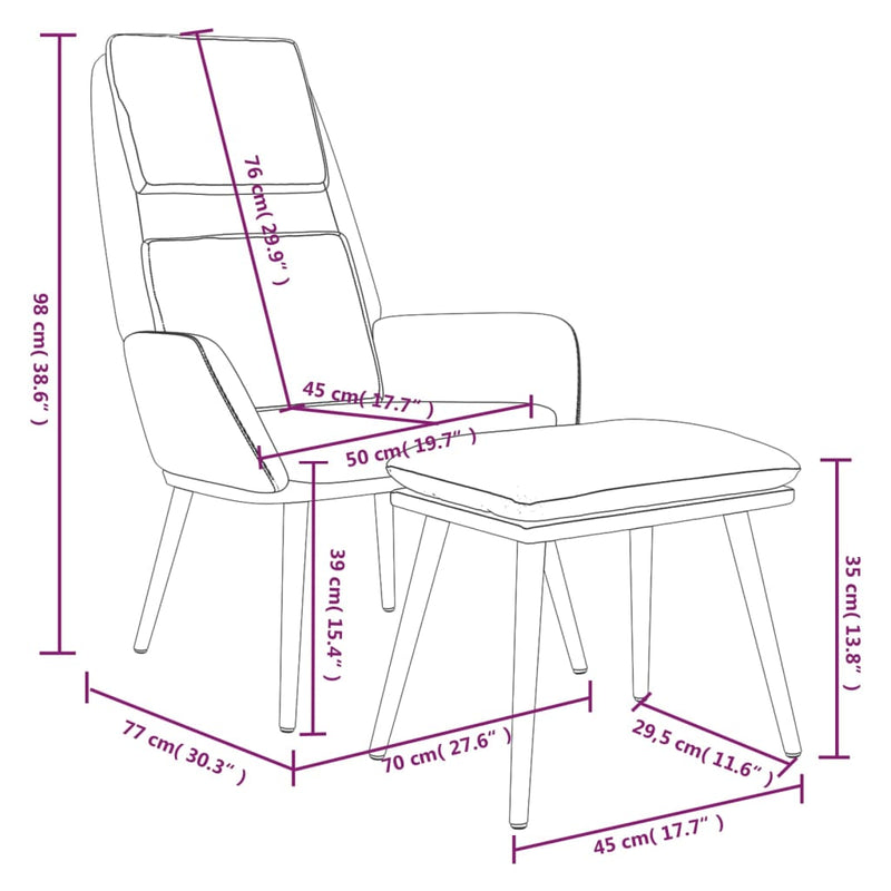 Chaise de relaxation avec tabouret Crème Tissu