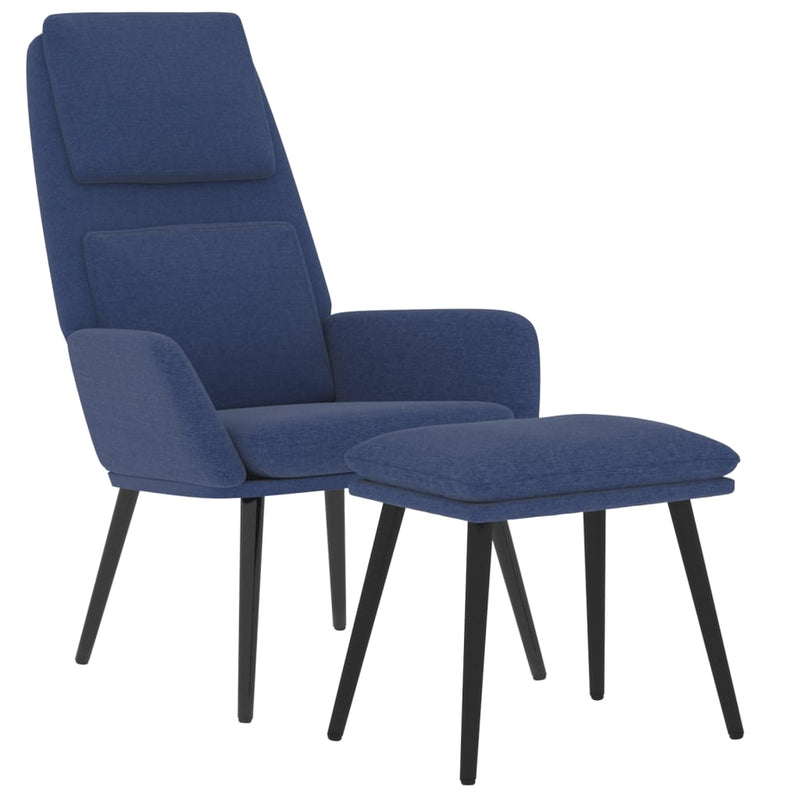 Chaise de relaxation avec tabouret Bleu Tissu