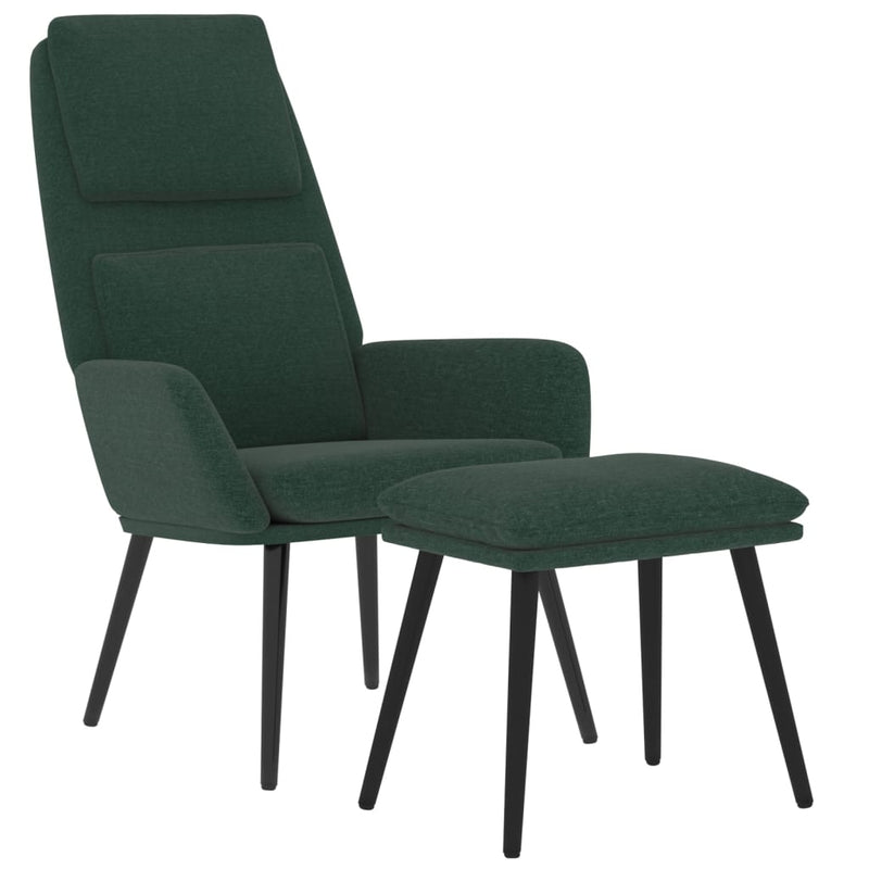 Chaise de relaxation avec tabouret Vert foncé Tissu